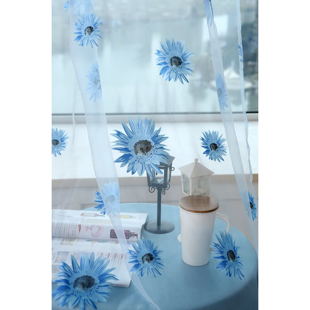 

Premium Transparent Tulle Window Sheer Rod Pocket Voile Curtains Blue 100X270Cm For Bedroom Living Room Privacy Home