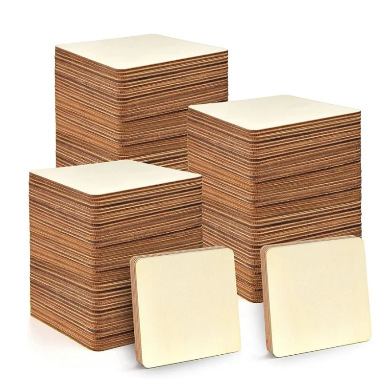 Wooden Squares for DIY Arts Craft Projects, Pyrography, Painting, Writting and Decor Unfinished Blank Wood Square Slice Cutouts