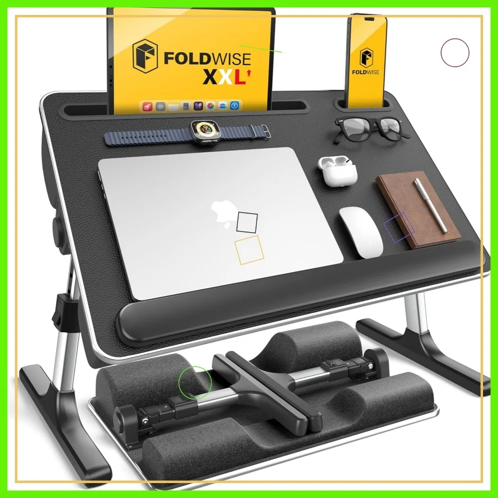 

Adjustable Foldable Lap Desk with Cushions & Wrist Rest - Height & Angle Control for Bed, Couch Use