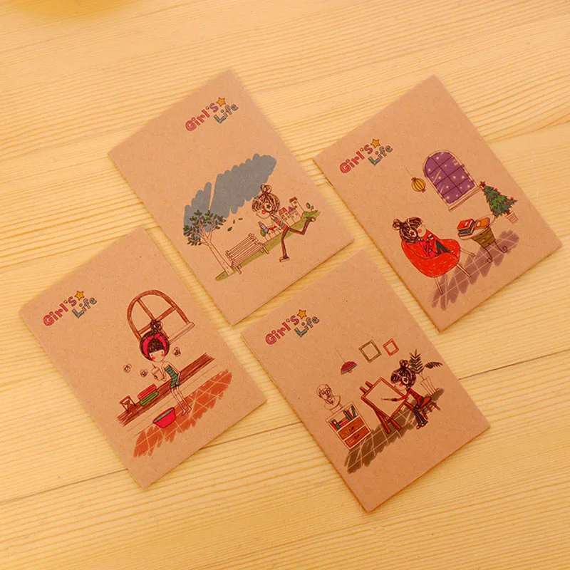 10PCS /Set Cactus Cat Fox Bear Owl Kraft Retro 64K Notebook Mini Pocket Notepad School Office Supplies Stationery