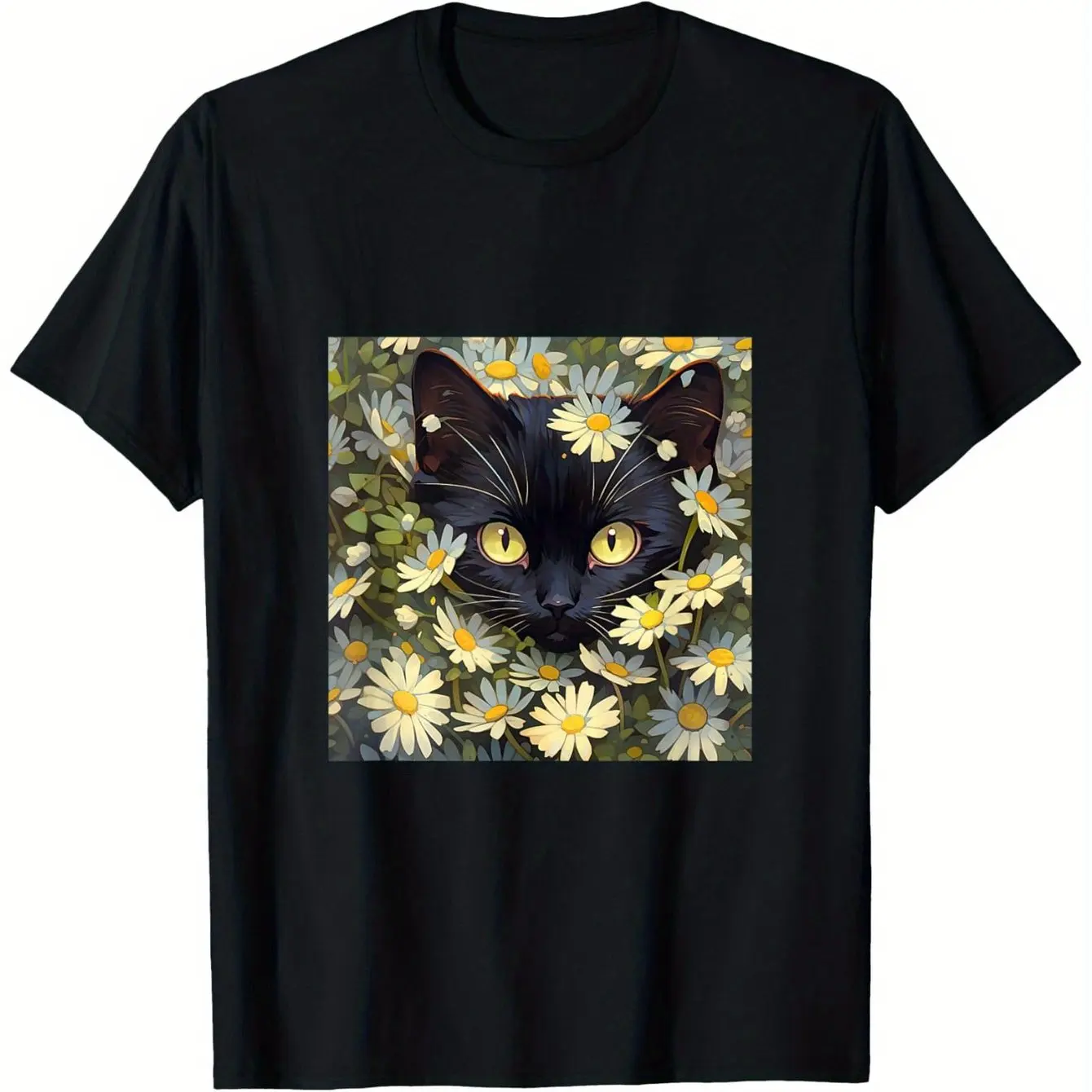 Летняя мужская и женская футболка с короткими рукавами и графическим принтом Black Cat Daisies, повседневная свободная уличная уличная мода