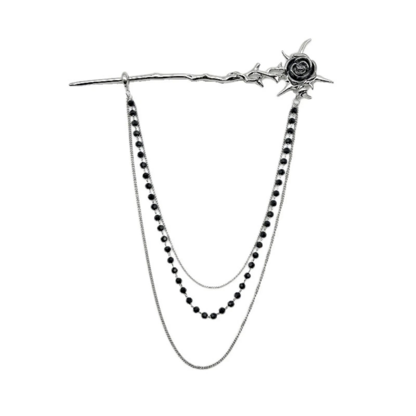 1PC Gothic Punk Thorn Rose Tassel Beaded Chain Hair Accessory & Hair Clip (For Women), Zinc Alloy image 3