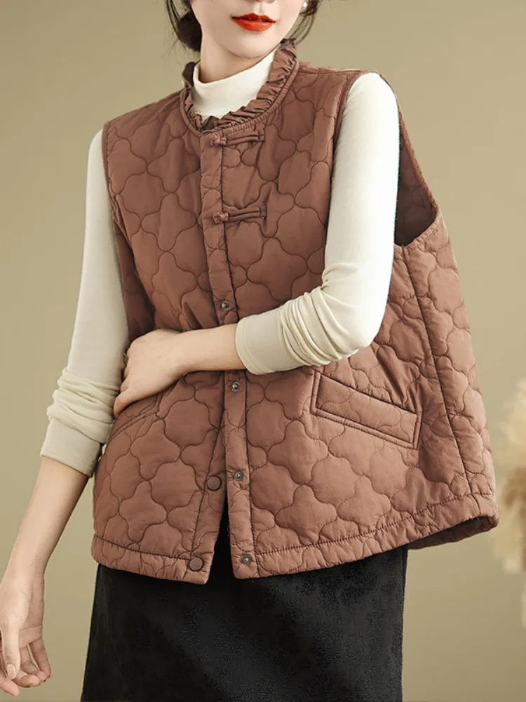 Ele Winter-Baumwollweste für Damen, leicht, warm, Kürbismuster, faionable Mommy Sle Oulder Pad Weste Top