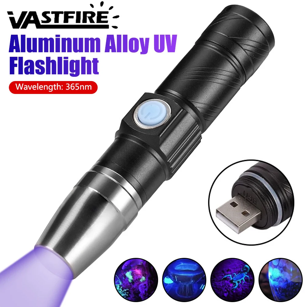 

365nm/395nm UV Flashlight USB Rechargeable Money Pet Urine Cat Tinea Leakage Scorpion fluorescent Invisible Marker Check light