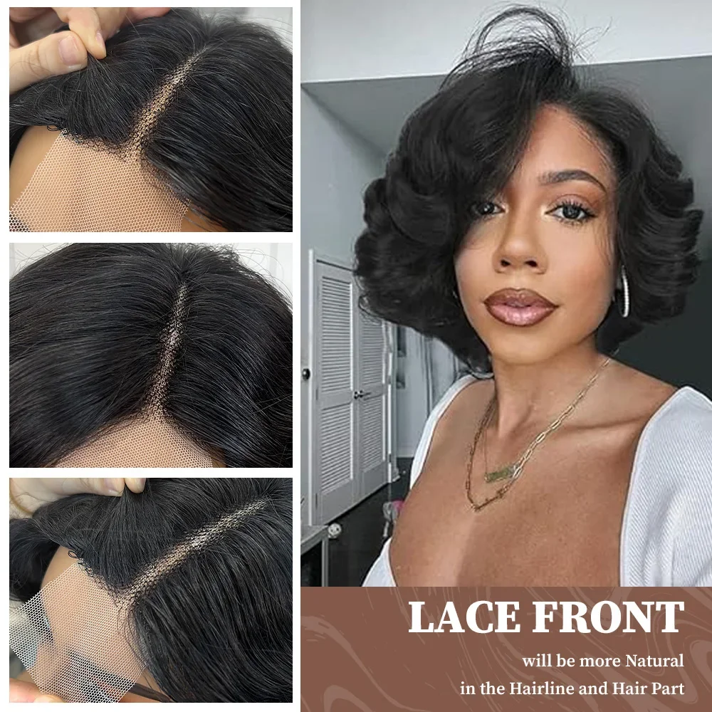 Short Big Curly Wigs for Black Women 5X1 Side Part Lace Bouncy Curl Human Hair Wig 180% Density Short Loose Wave Wigs Daily Use