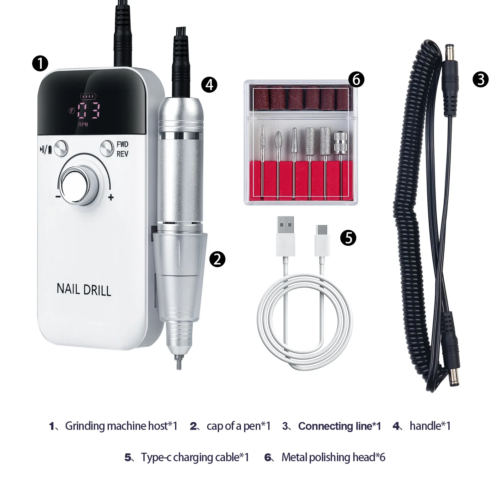 Profesjonalna elektryczna wiertarka do paznokci 45000 RPM Akumulatorowa przenośna maszyna do manicure i pedicure z bitami