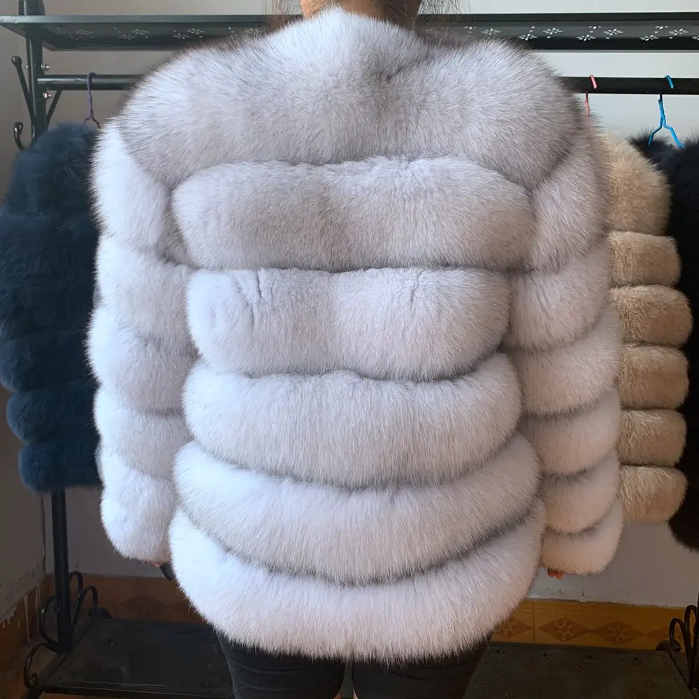 2023Real fur,NEW Winter Jacket Women Real Fur Coat Natural Big Fluffy Fox Fur Outerwear Streetwear Warm Stand Removable Vest