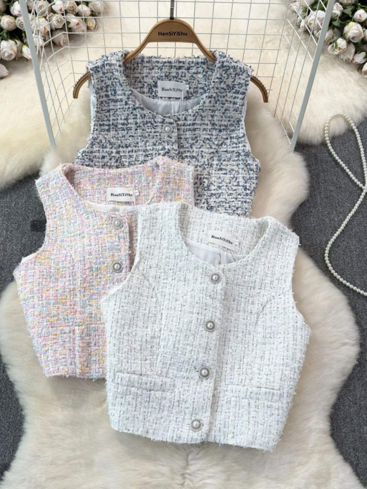 Spring 2026 New Sle Women's Faionable Heavy Woolen Vest Jaet Small Fraance Sle Ele Thinming Outerwear