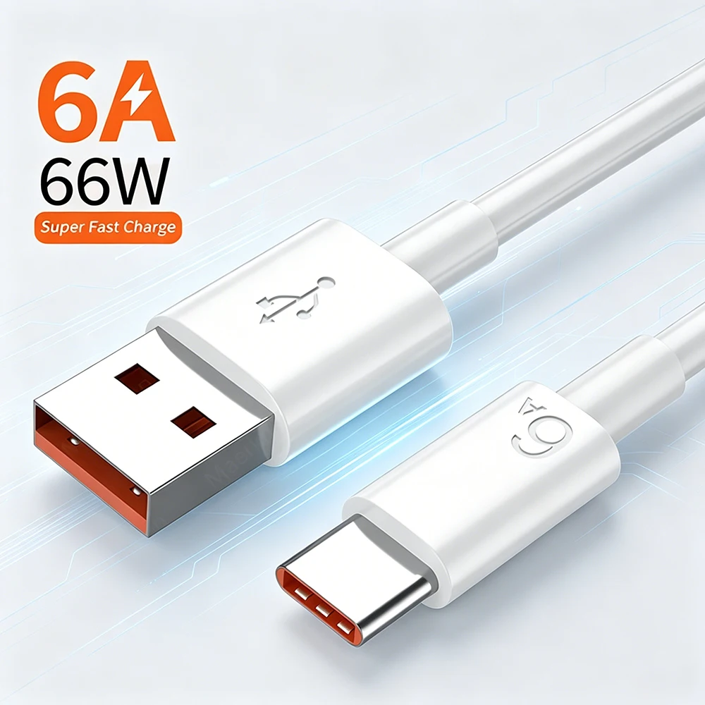 Cable USB C 6A de 66W, Cable de Carga Rápida para Teléfono Móvil, Cable de Datos para Huawei Mate 40 50 Honor Xiaom PD Tipo C, Cable de Carga Rápida