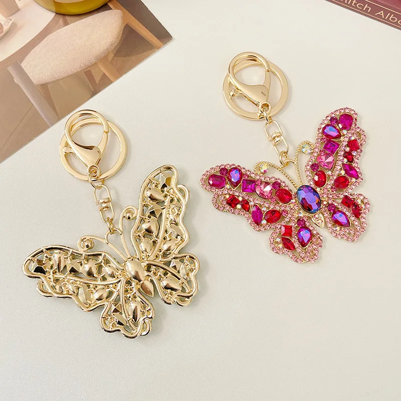 1pc Rhinestone Butterfly Keychain Cute Hollow Metal Key Ring Purse Bag Backpack Car Charm Earphone Accessory, Gift For Mom