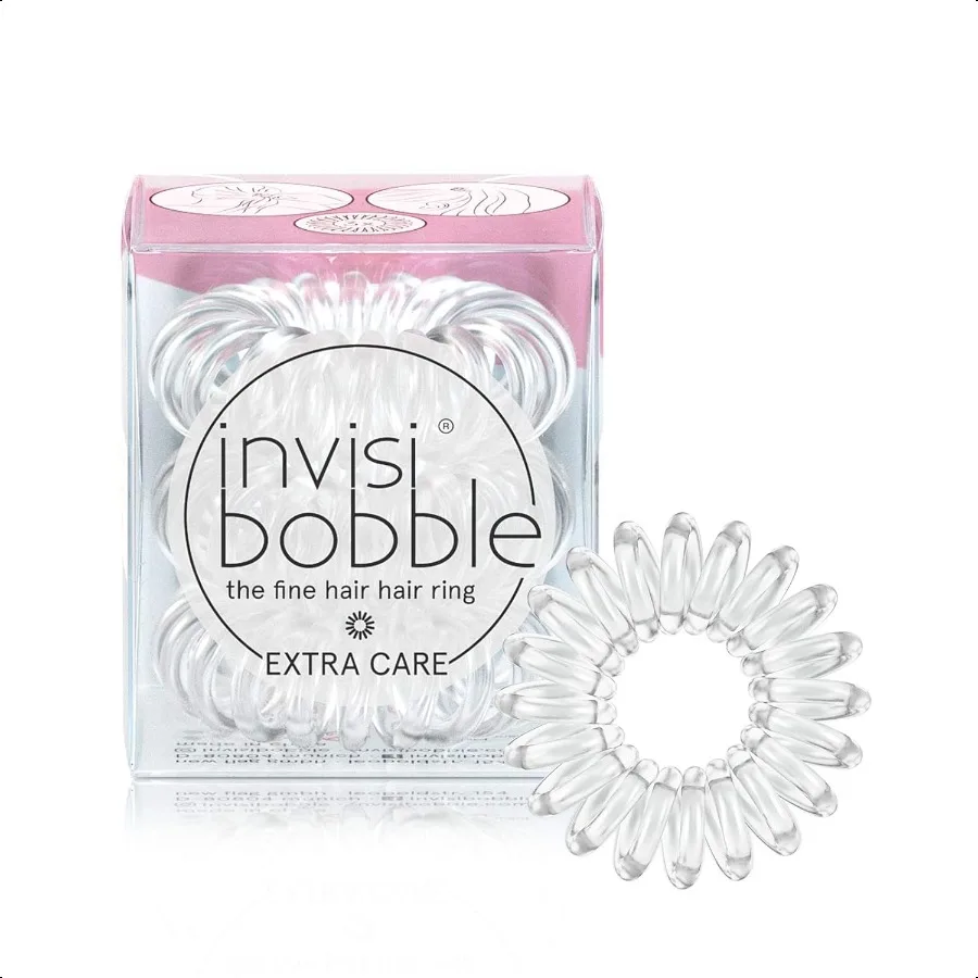 

invisibobble Extra Care Tracel Spiral Hair Ties Pack of 3 Crystal Clear Strong Elastic Grip Coil Hair Accories for Women No Kin