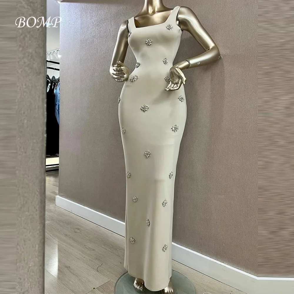 

BOMP Elegant Grey Wedding Party Dress Spaghetti Strap Floor Length Silk Satin Saudi Arabic Woman Evening Gown Customized2025