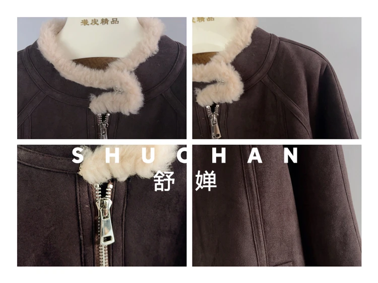 100% ウールコート女性新しいウォームカシミアスタンドアップカラージッパー機関車ジャケットカシミアマットレザージャケット