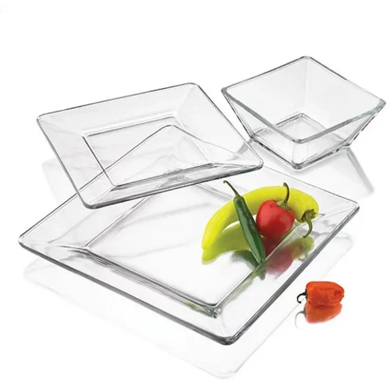 Mainstays 12-Piece Square Clear Glass Dinnerware Setdishes  dinner plates  dinnerware set