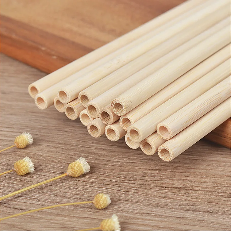 20-1Pcs Bamboo Straws Flat Mouth Wide Straw Milk Tea Juice Cocktail Drink Straight Pipe Straw Birthday Party Kitchen Accessories