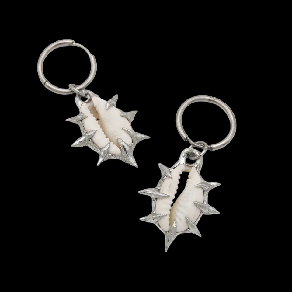1pair Thorns Bubble Claw Free Form Organic Claws Spiky Earrings Puka Arabic Cowry Shell Soldered Handmade Jewelry