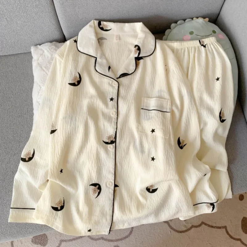 Stickerei Hund Vintage Plaid 2-stück Anzug Pyjama Femme Koreanischen Stil Casual Weiche Mode frauen Pyjamas Herbst Neue Nachtwäsche – Detail 8