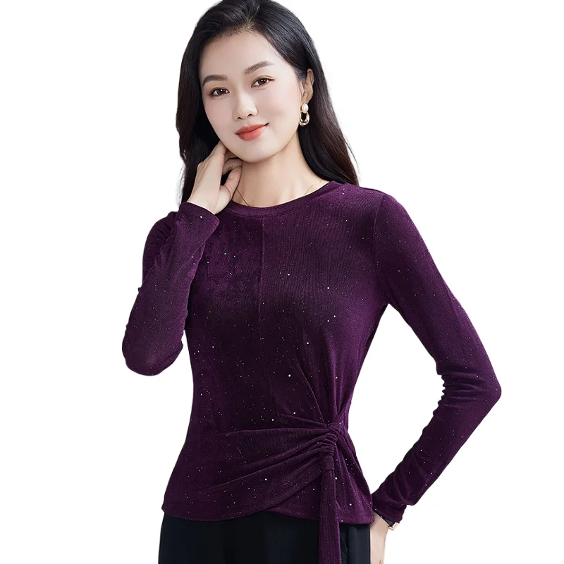 Herbst/Winter Schlankheits-Top für lateinamerikanischen und Gesellschaftstanz, elegante, langärmlige, taillierte Bluse, vielseitiges Stretch-Top für Damen
