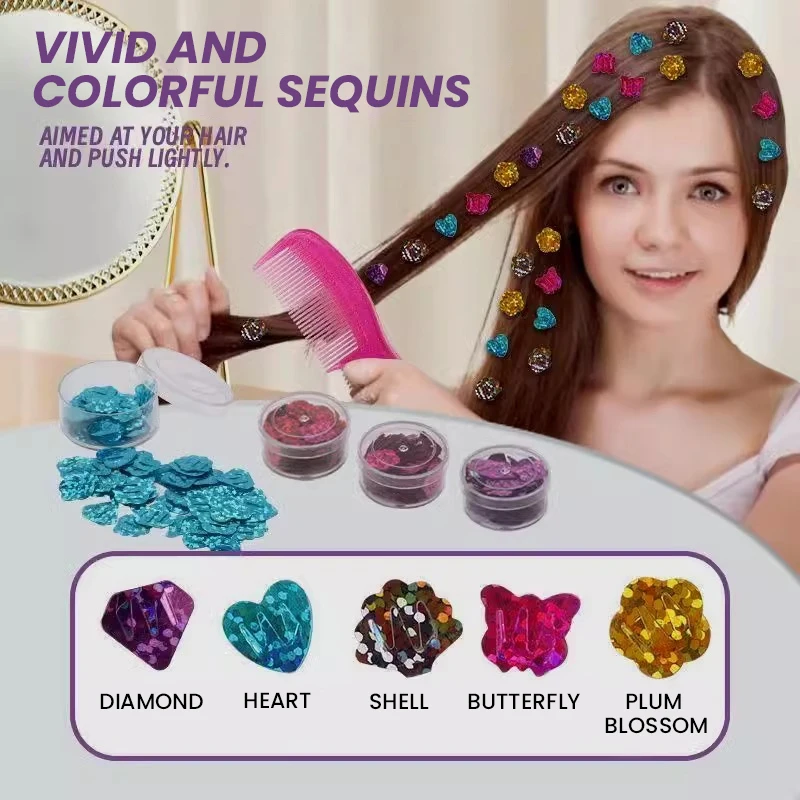 DIY Haar-Styling-Werkzeug mit glänzenden Pailletten, Laminator, Rollenspiel, Kopfbedeckung, Haar-Edelstein-Juwelen, Anziehspielzeug für Mädchen, Geburtstagsgeschenke