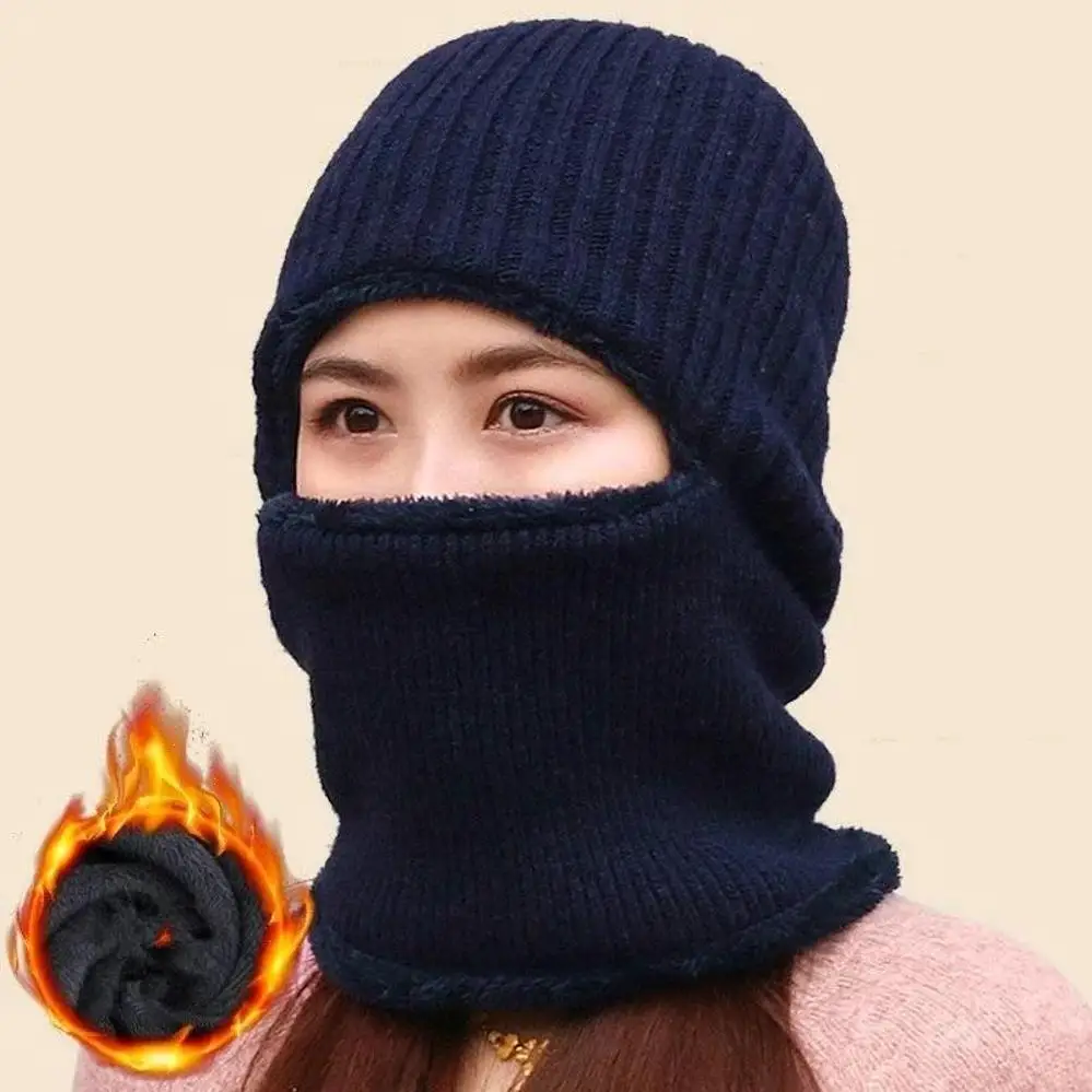 1 Pcs Coral Fleece Winter Hat Men's Hat Scarf Warm Breathable Wool Knitted Hat For Women Double Layers Protection Cap