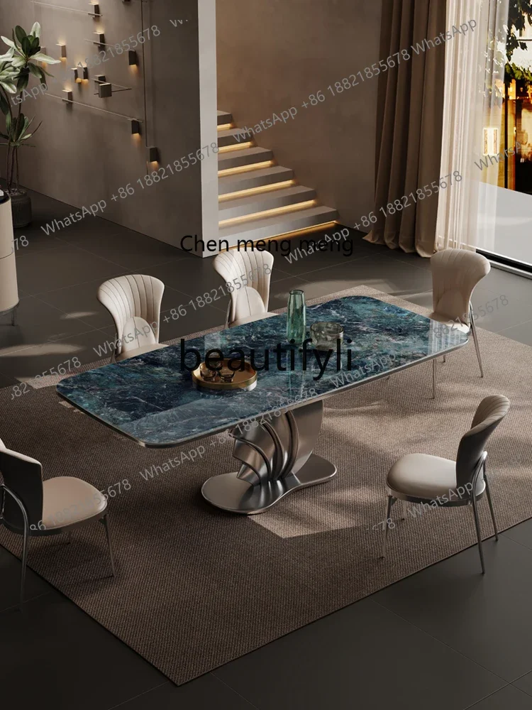 D5556 Italian rock slab dining table, modern simple villa, high-end rectangle of microcrystalline stone