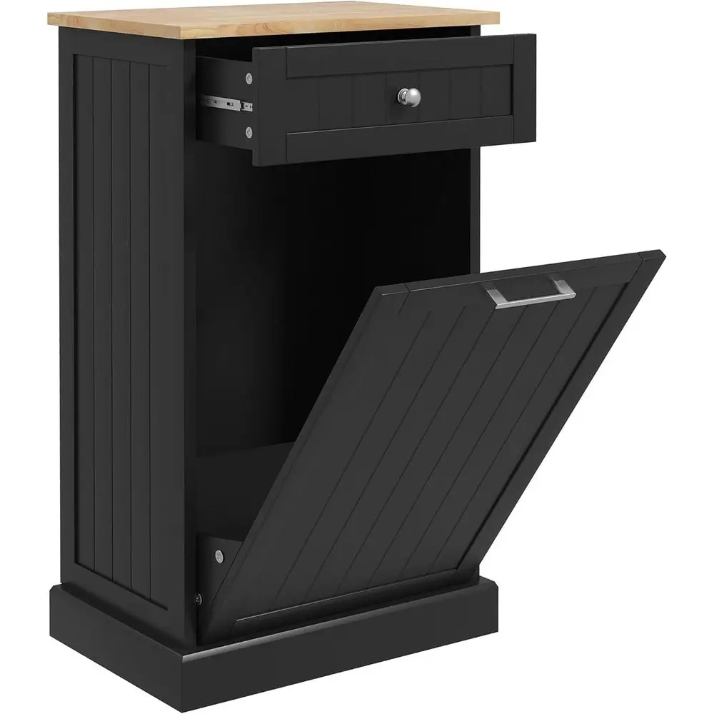 10 Gallon Out Trash Cabinet with Storage Der Black | Wooden Hidden Trash Can or Kitchen, Laundry Hamper Cabinet or Bathroom