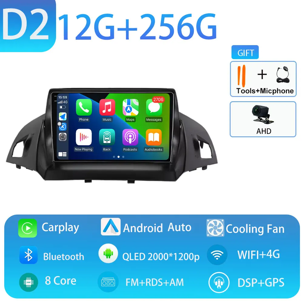 Autoradio voor Ford C-MAX Kuga 2 Escape 3 2012-2019 Carplay Autoradio Android 15 Auto GPS Auto Multimedia touchscreen 4G WIFI