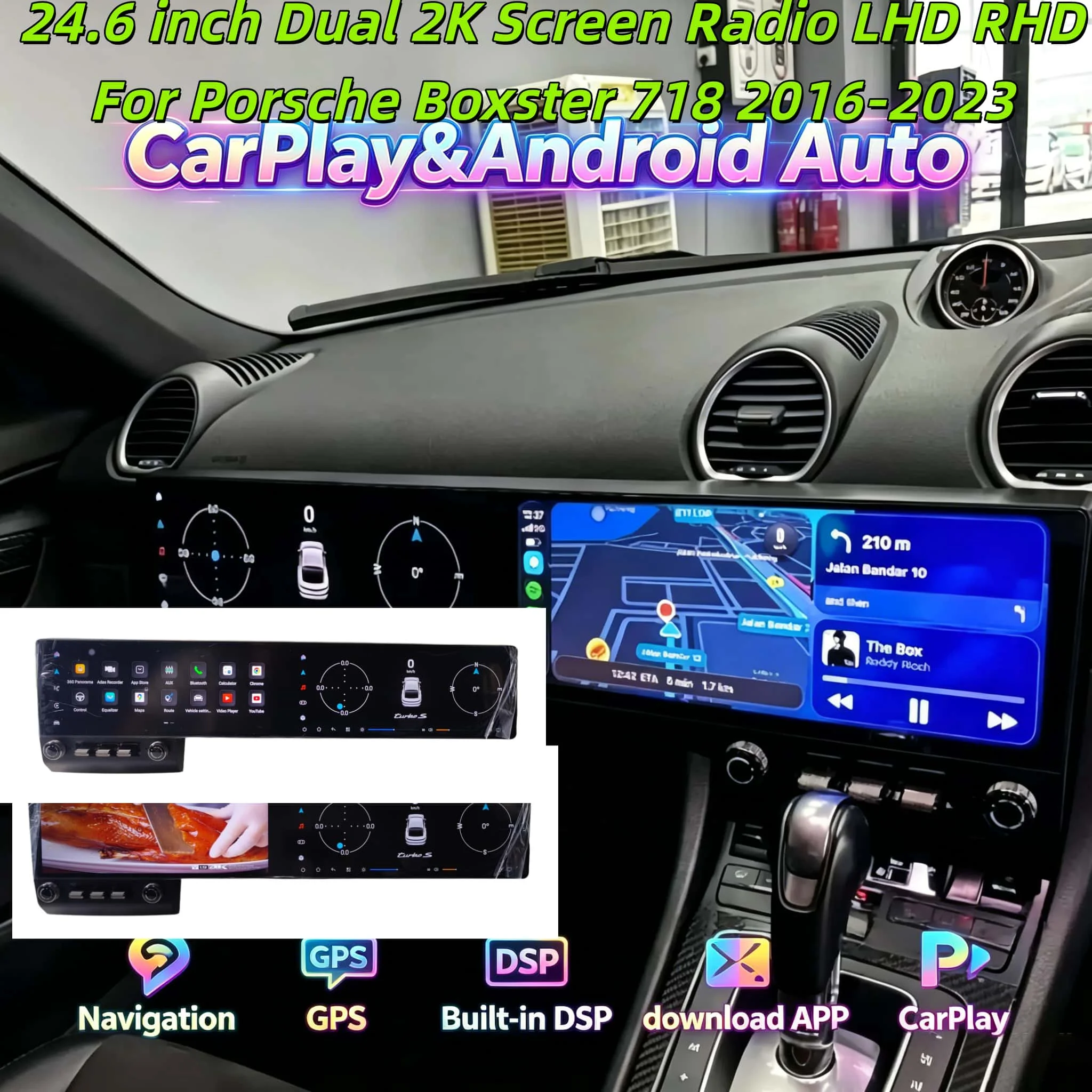 

Dual Screen Wireless Carplay Car For Porsche Boxster 718 2016-2023 Android 14 Multimedia Player Navigation Auto Stereo BT 5.0