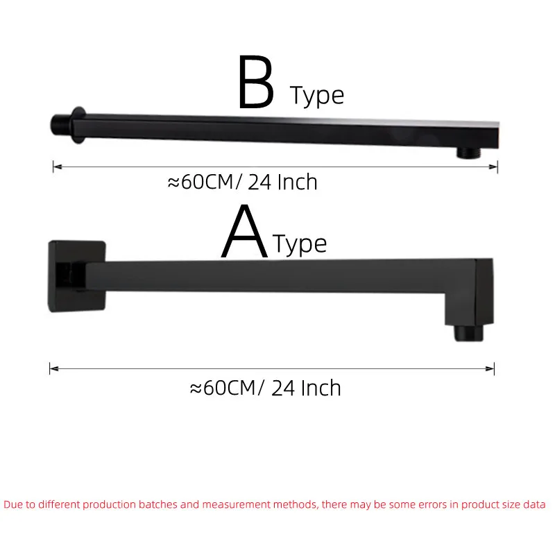 Imagem -02 - Parede Extensão Braço de Chuveiro Tubo Quadrado para Chuveiros Fixos Preto Mattle Acessórios 24 in Aço Inoxidável de