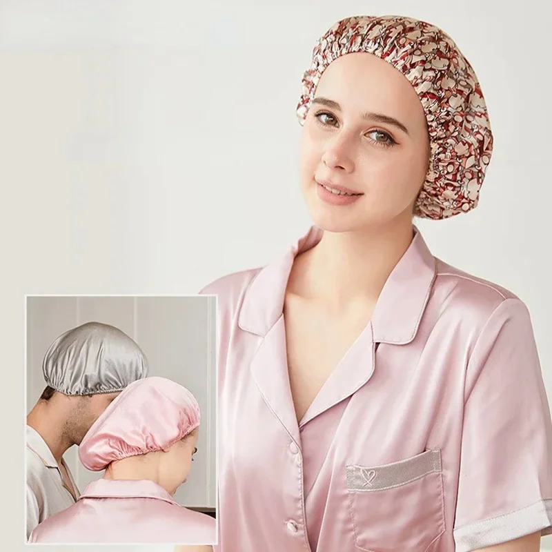 Mulberry Silk Night Cap Pure Silk Bonnet For Sleeping Women Men Hair Protect Silk Hair Wrap Elastic Pure Men Turban Headcover