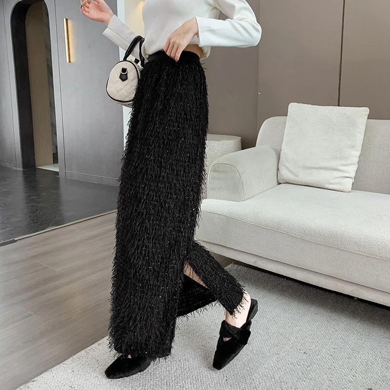 

Stylish Fringe Skirts Women Retro Elastic Waist Luxury Female Skirts High Waist Straight Skirts 2024 New Slim-Fit Long Skirts