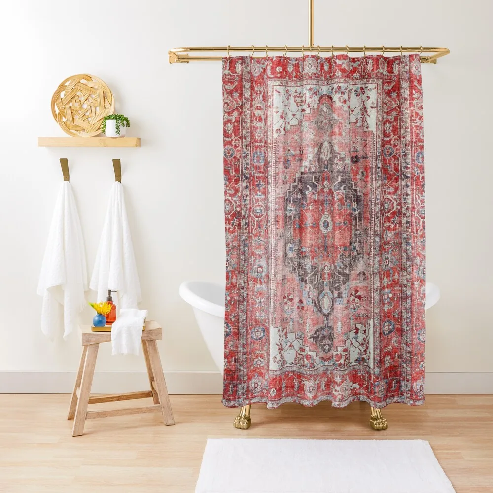 

Red Vintage Oriental Moroccan Style Artwork Shower Curtain Cute Shower Shower Waterproof Curtain