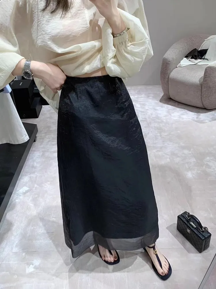 

Korean Sle High Waist Long Tulle f Skirt Spring New Arrival Slimming Ba Split Dra Fairy Skirt Commute Sle A-Line...