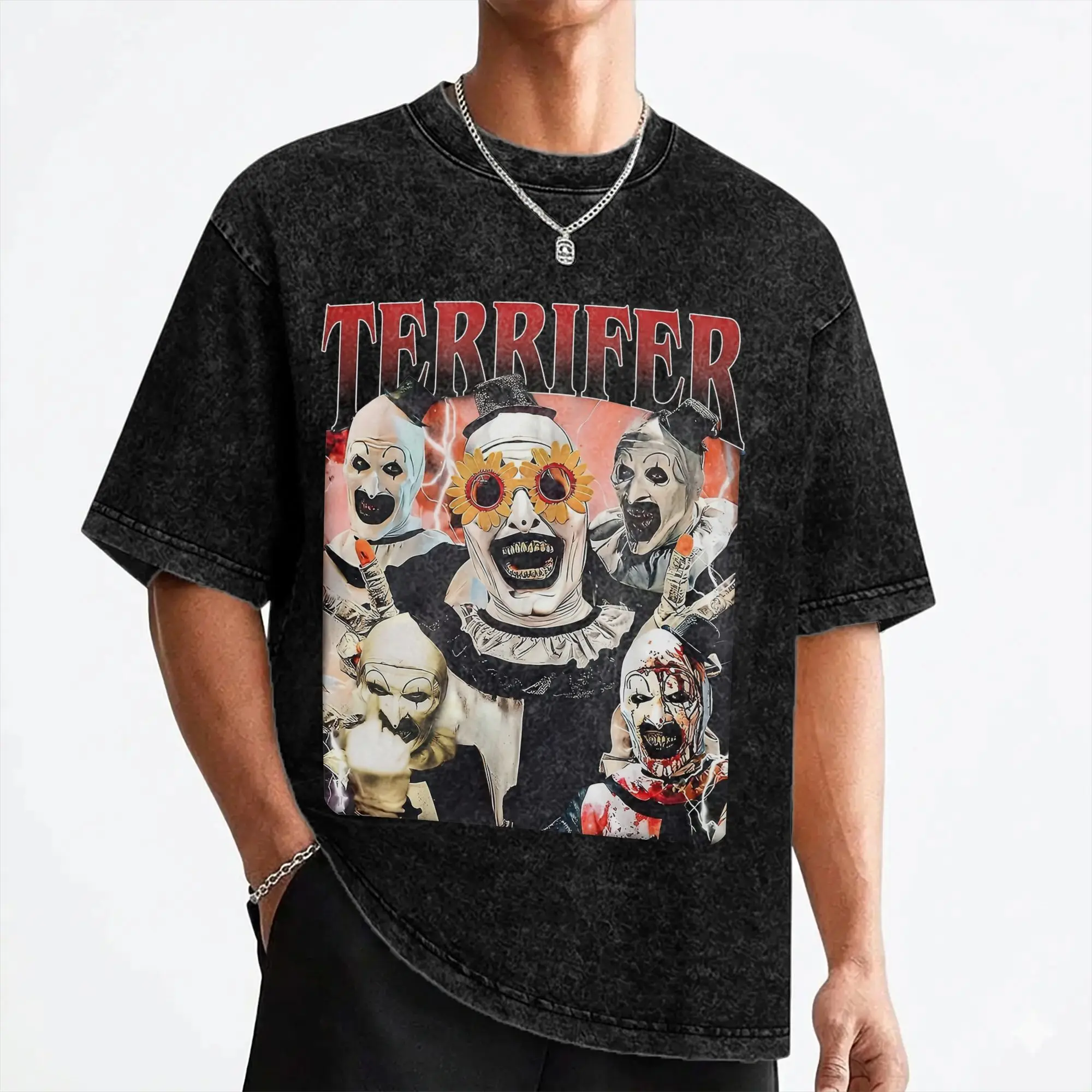 Movie Terrifier 3 Art The Clown T Shirts Washed 100% Cotton Oversize T-Shirt Halloween for Men Women Streetwear Printed Tees