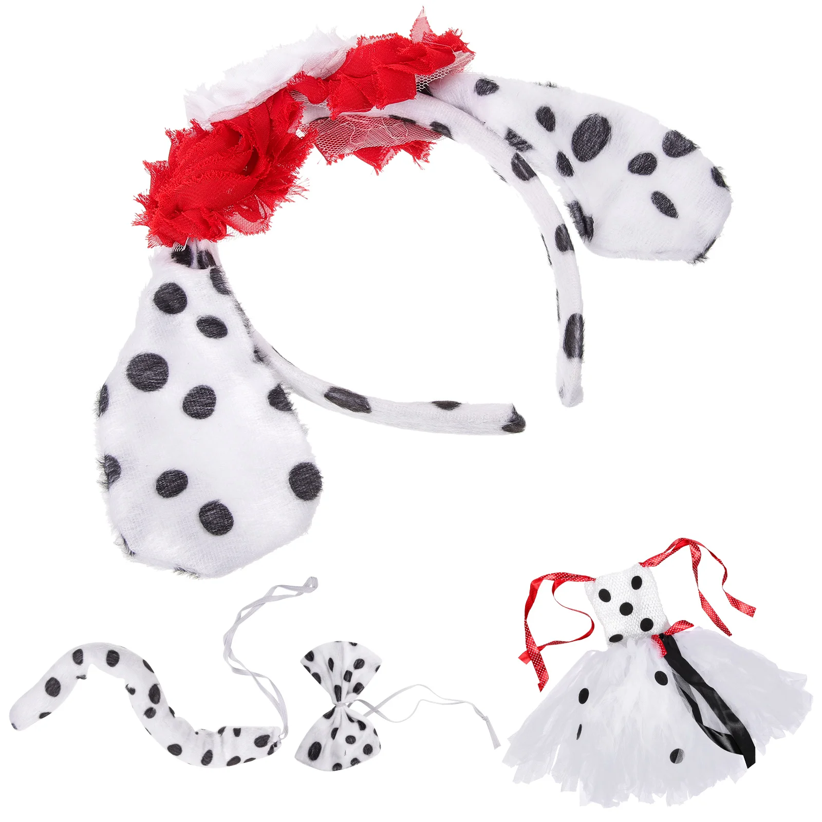 

Dalmatian Girl Dress Kids Costume Halloween Performance Skirt Headband Tail Ears Soft Fabric Comfortable Design