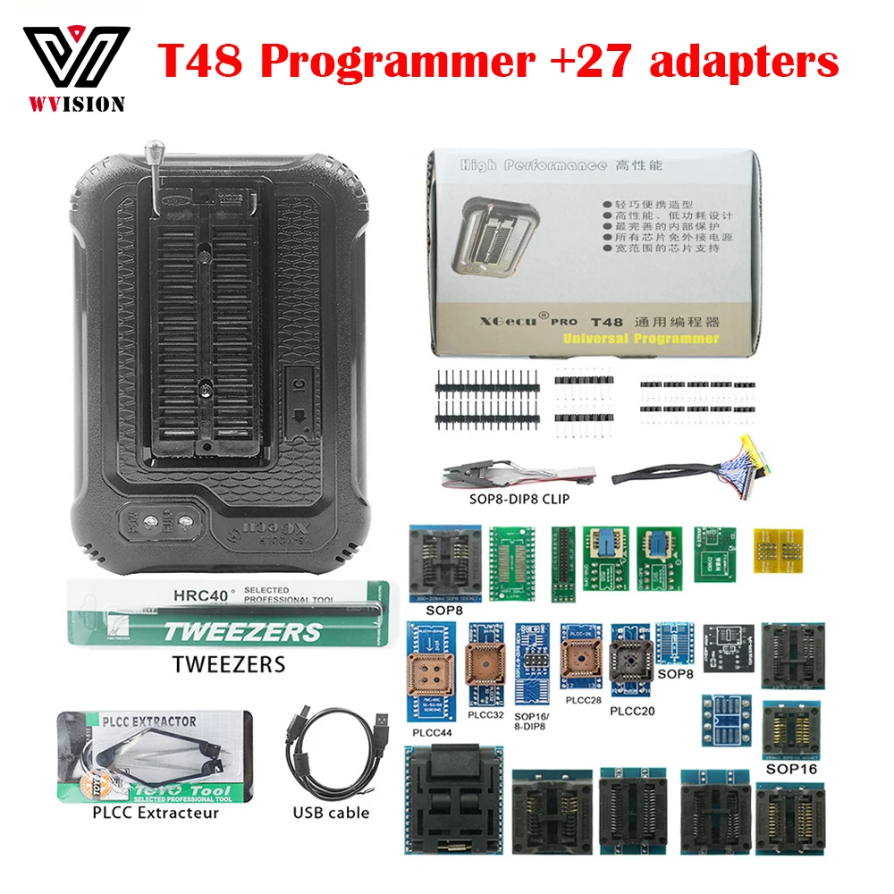 

Newest T48 Programmer Support 28000+ ICs for SPI/Nor/NAND Flash/EMMC BGA153/162/169 TSOP/SOP/PLCC Replace TL866II TL866CS