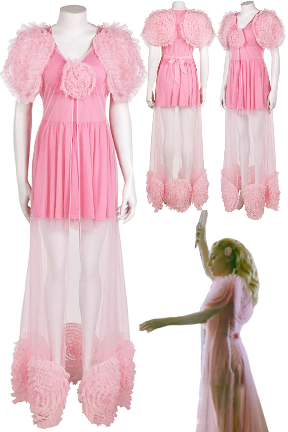 

2024 Movie Wiked Fantasia Glinda Cosplay Pink Sleepwear Costume Women Coat Dress Night Wears Outfits Halloween Carnival Suit