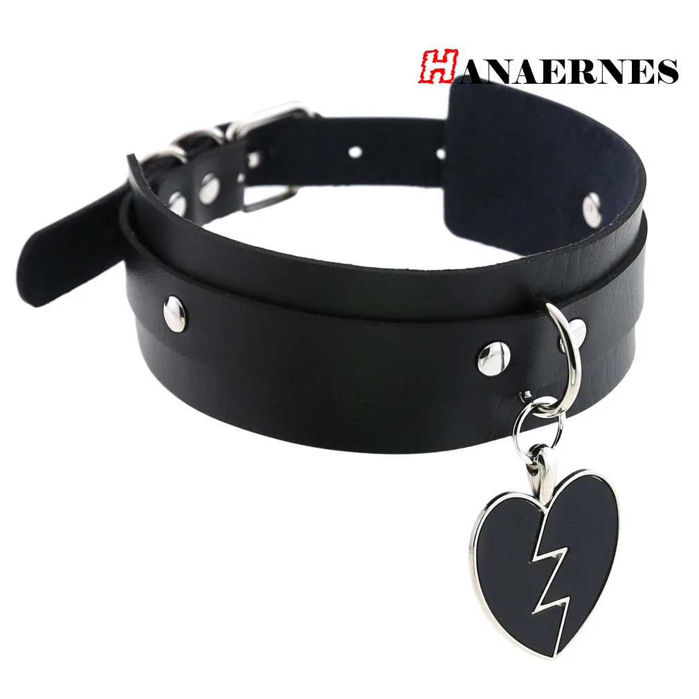 Harajuku Rock Lightning Peach Heart Pendant Collar Collar, Heartbreak Love Double Leather Necklace Neck Strap Clavicle Chain