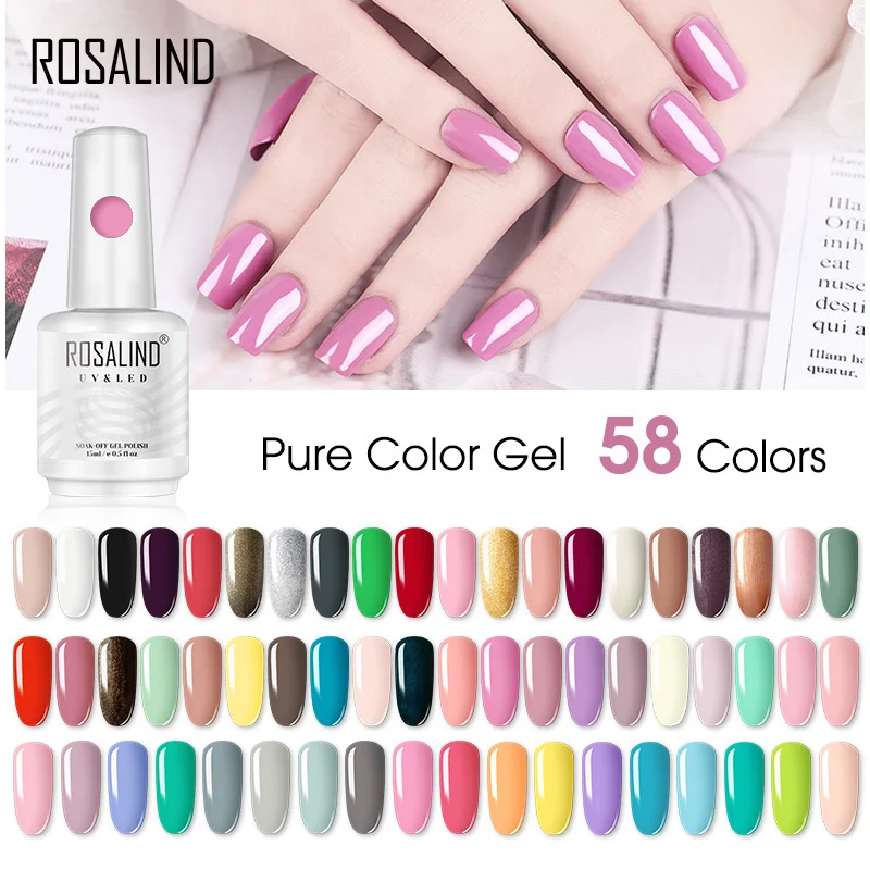 

ROSALIND 15ML Gel Polishes Semi Permanent Soak Off Gel Varnishes Unique Art Base Top Glass Bottle Need UV/Led Cure