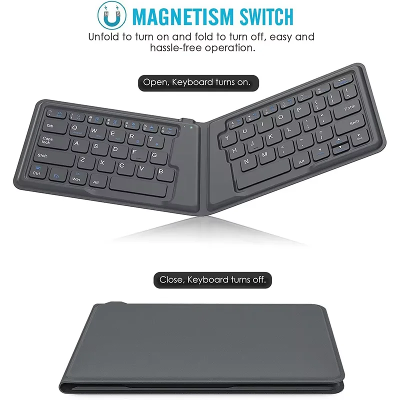 Mini Bluetooth Keyboard Wireless Foldable Keyboard Rechargeable Bluetooth Keyboard Compatible with MAC Windows Android PC