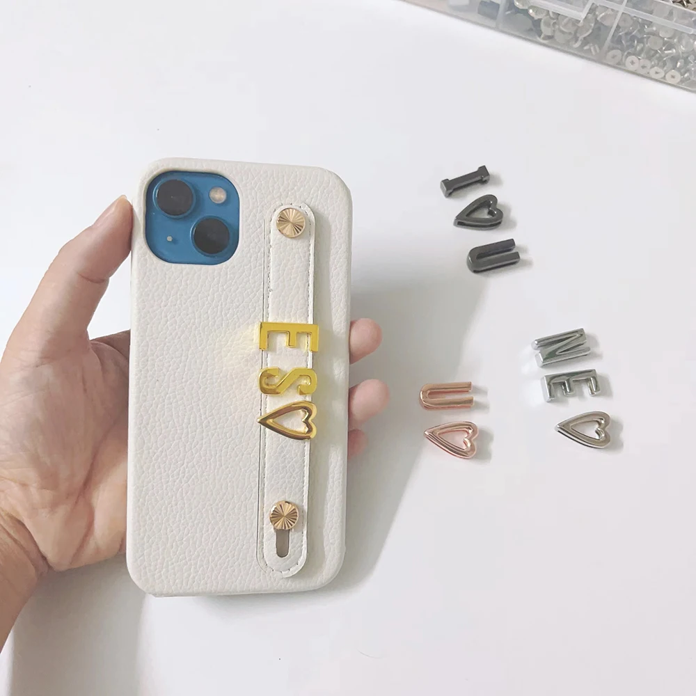 

Luxury Personalization Custom Metal Name Strap Leather Phone Case For Iphone 16 plus 15 14 Promax 13 12 11 Pro Max Mini Cover