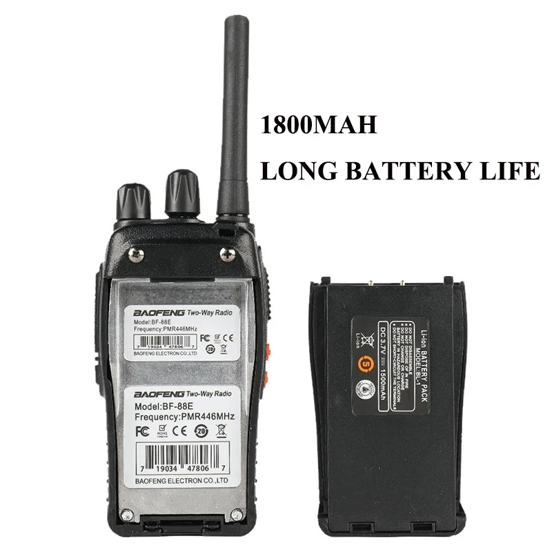 Baofeng BF-88E 워키토키 PMR 휴대용 인터콤 커뮤니케이터, 16 채널, 5W, 446MHz 라이센스 무료 라디오, 2 개/팩