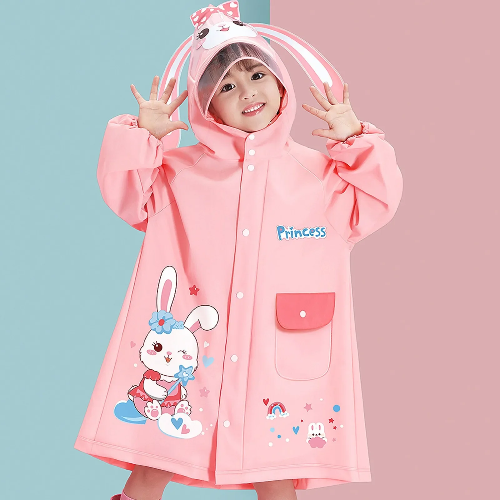 

Children Cartoon Raincoat Waterproof Thickened Polyester Fiber Material Rain Coat Kids Transparent Tour Rainwear Suit Raincoat