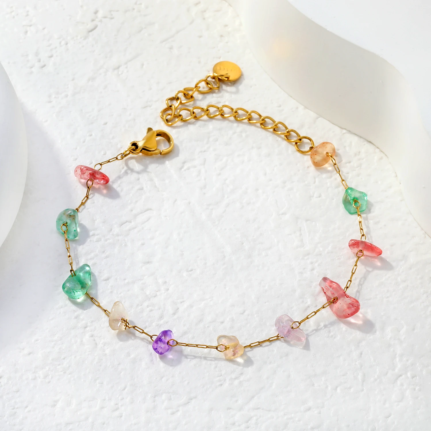 Sweet Bohemian Colour Natural Stone Beads Bracelet Jewelry for Women Stainless Steel Light Luxury Bracelet Fashion Accessories