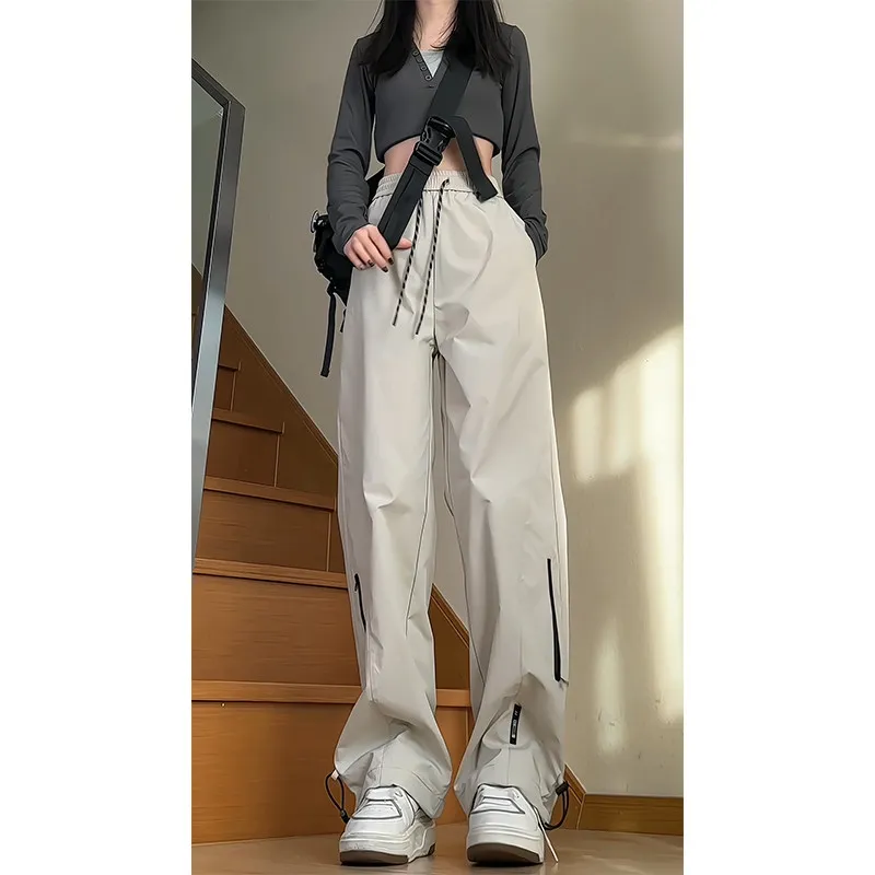 

Мужские брюки для альпинизма из ледяного шелка с широкими штанинами, в американском стиле, функциональные, ветрозащитные, водонепроницаемые, светло-коричневые, для горного туризма и работы...