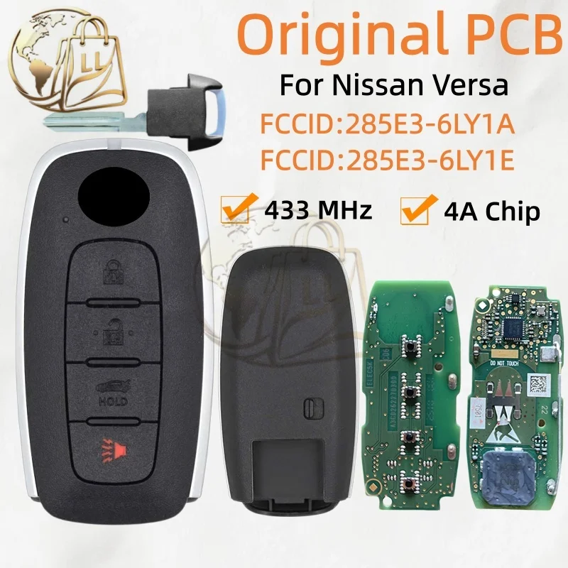 Original PCB For Nissan Versa 2023 Smart Remote Key After-Sales Market Shell 3+1 Buttons 433MHz 4A Chip  285E3-6LY1A 285E3-6LY1E