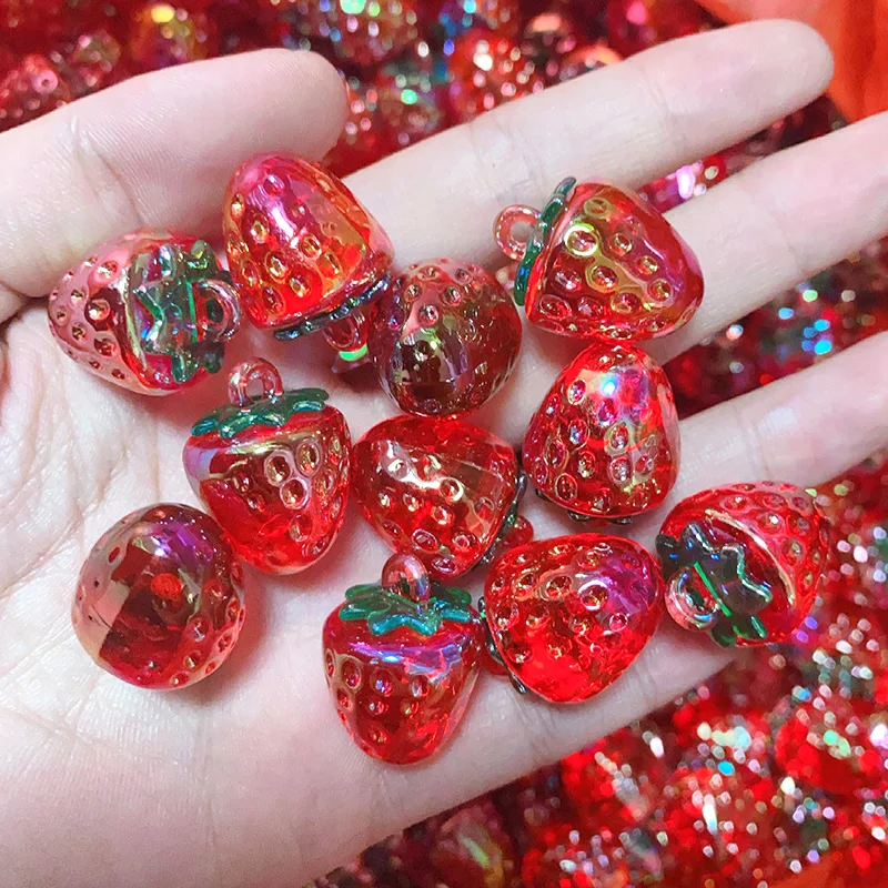 50pcs Laser acrilico fragola frutta Charms ciondoli all\'ingrosso all\'ingrosso fai da te Eardrop portachiavi collana ciondolo gioielli Make