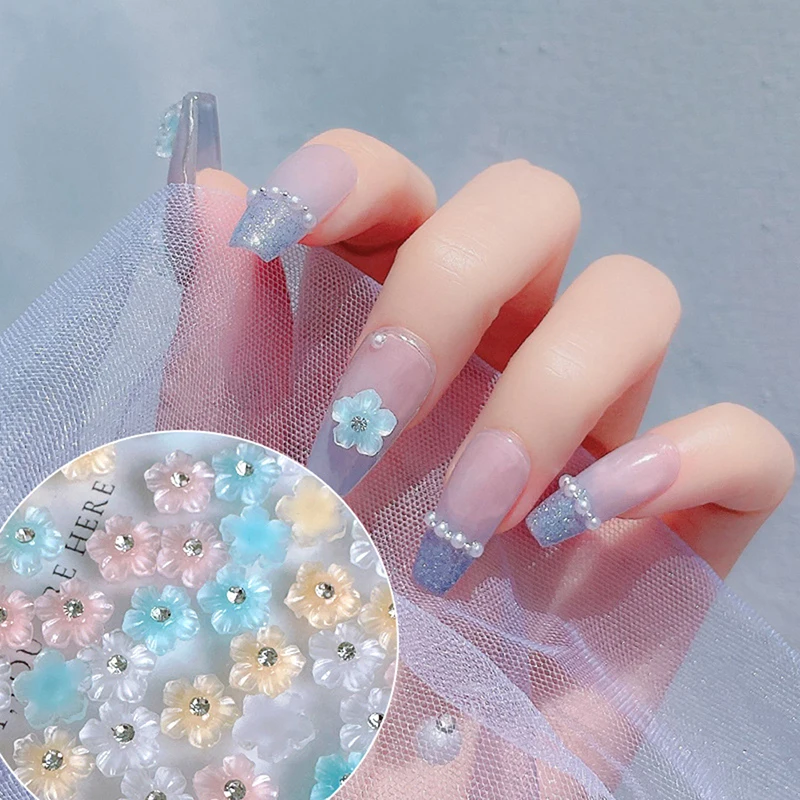 30 قطعة زهرة شفافة ملونة الراتنج كريستال الحفر مسمار الفن الديكور حساسة حجر الراين ثلاثية الأبعاد مانيكير DIY بها بنفسك مجوهرات اكسسوارات