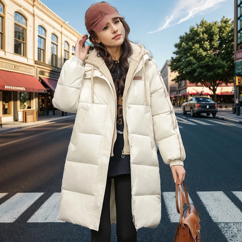 Women Down Cotton Jacket Winter 2024 Female Long Jacket Warm Coat Hooded Fake Two Piece New Parkas Snow Outwear Padded Coat