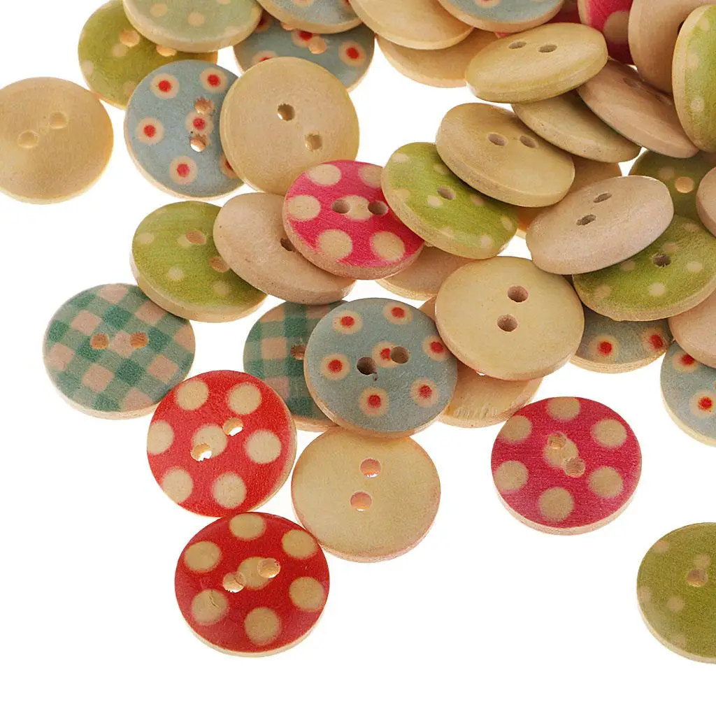 2X 100Pcs Assorted 2 Holes Wood Buttons for DIY Card Scrapbooking Embellishment